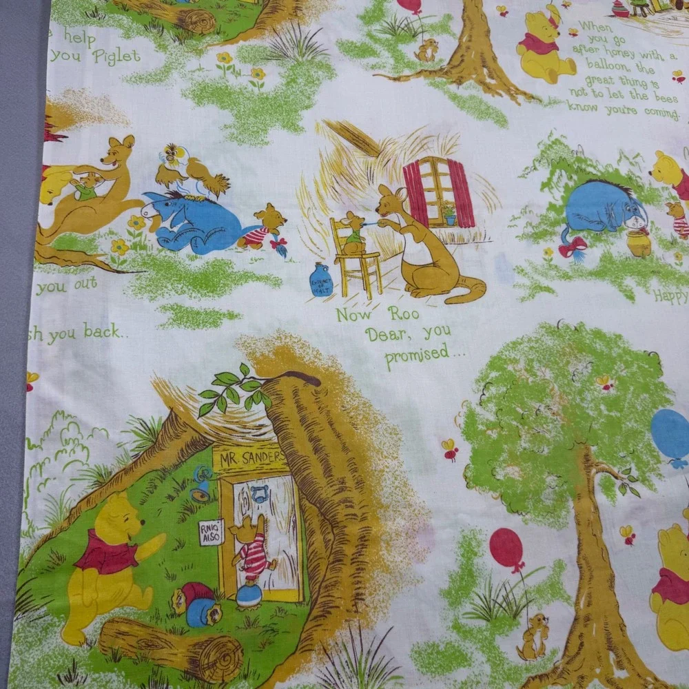 Vintage Winnie the Pooh Twin Flat Sheet Fabric PermaPrest Disney Storybook Print